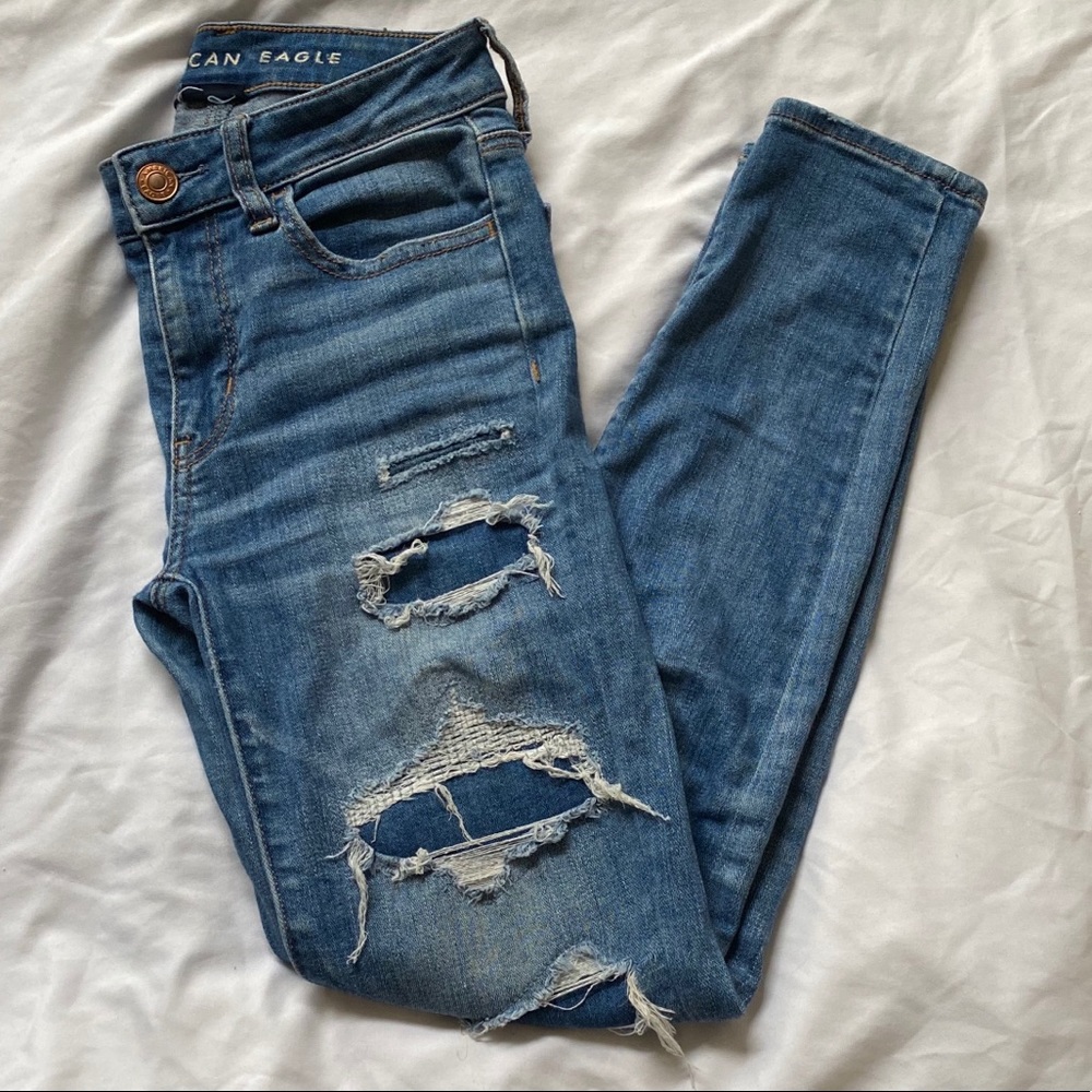 American Eagle Skinny  Patched Ripped Jeans